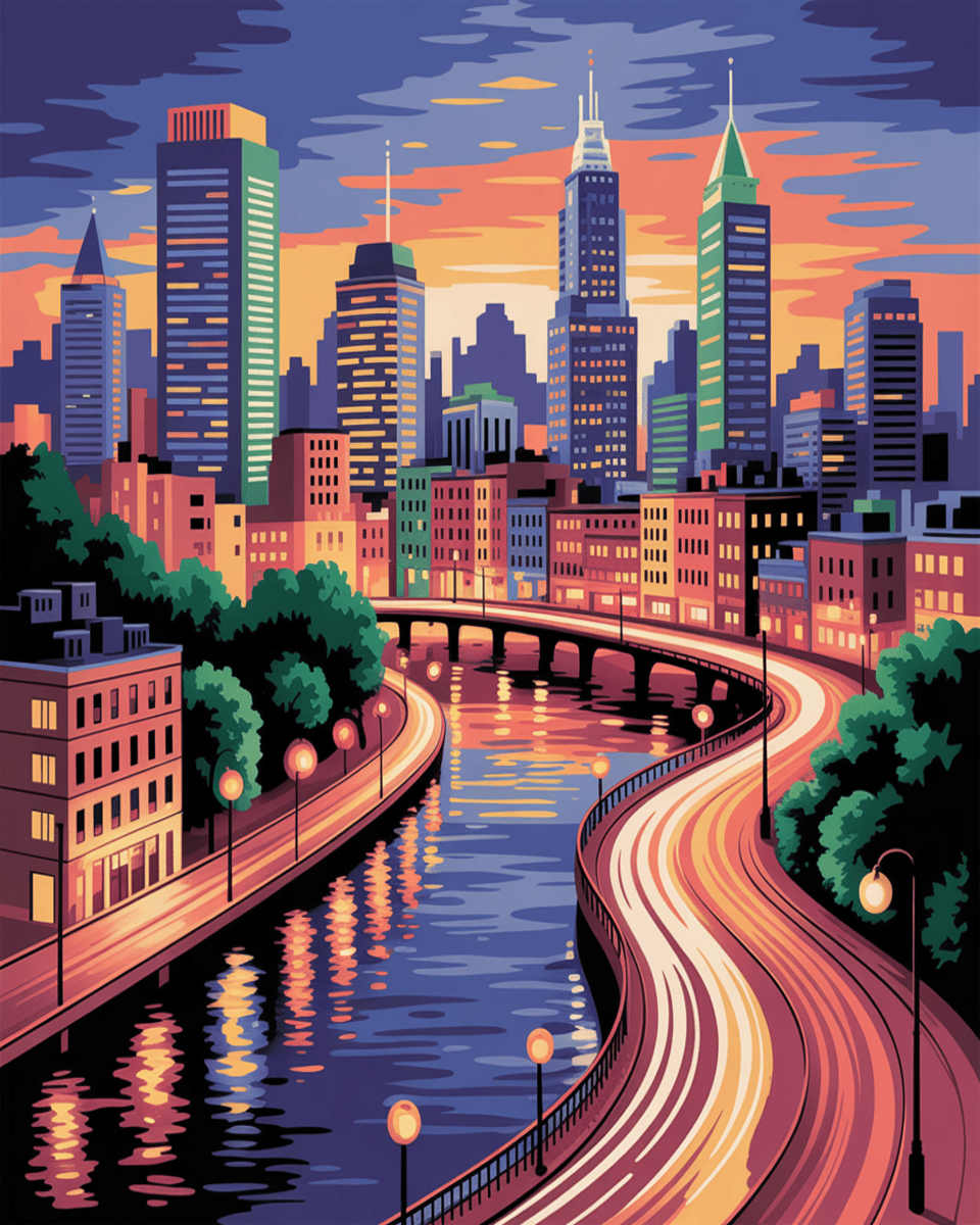 Sunset River Skyline