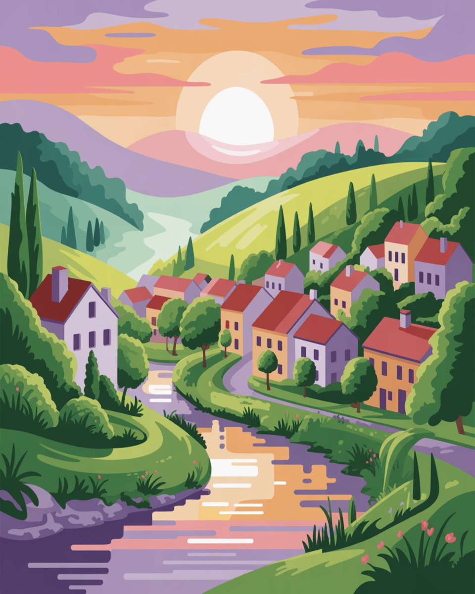 Village River Sunset