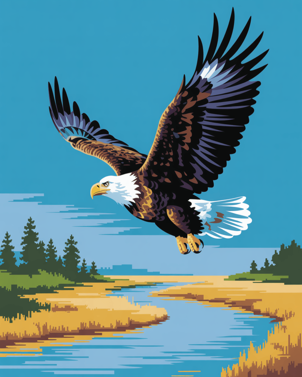 Bald Eagle Over River
