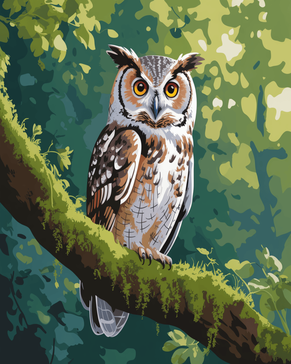 Owl on Mossy Branch