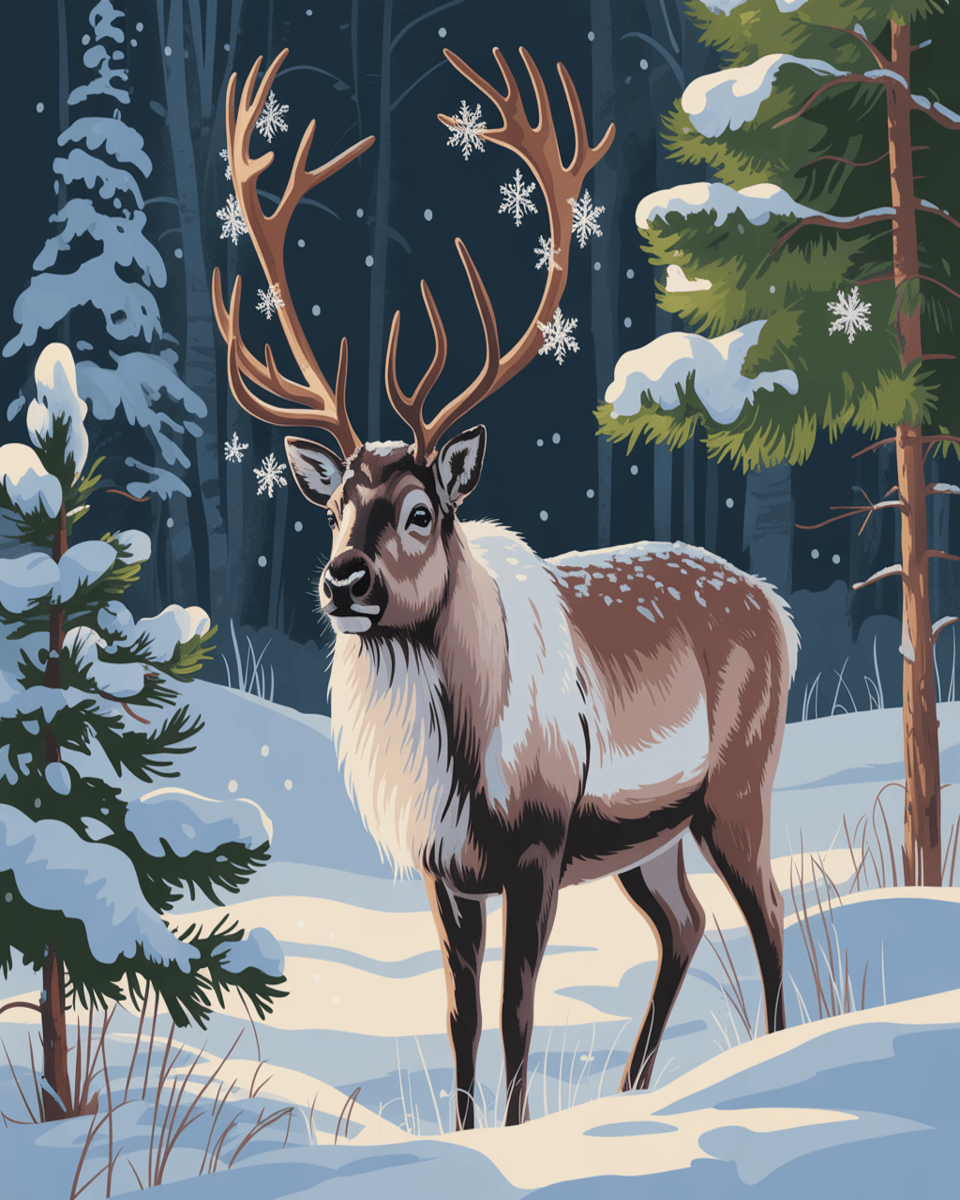 Reindeer in Snowy Forest