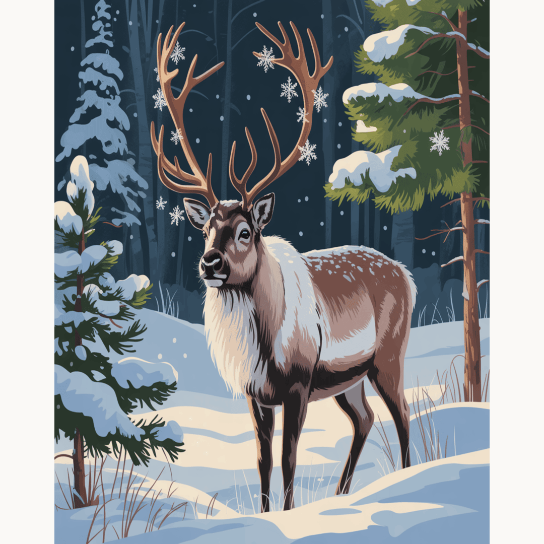 Reindeer in Snowy Forest